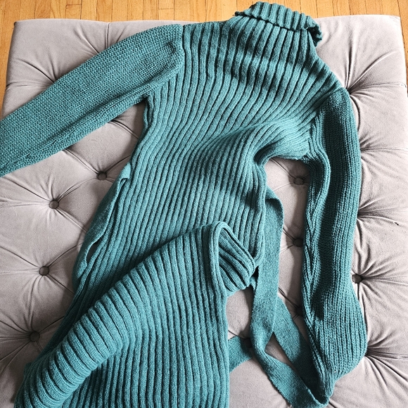Shein Turtleneck Ribbed Knit Maxi Sweater Dress Green Sz S - Picture 5 of 7